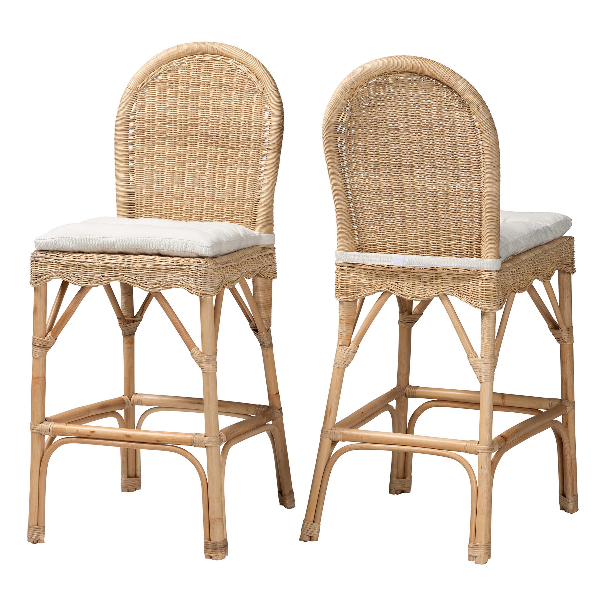 bali & pari Bilu Bohemian Natural Rattan 2-Piece Bar Stool Set